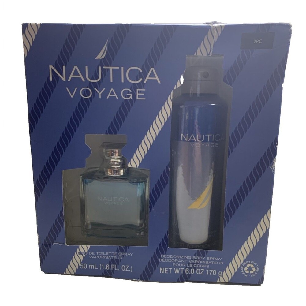 Nautica Voyage Gift Set 1.6 fl oz Eau de Toilette & 6 oz Body Spray for Men Coty - Picture 2 of 6